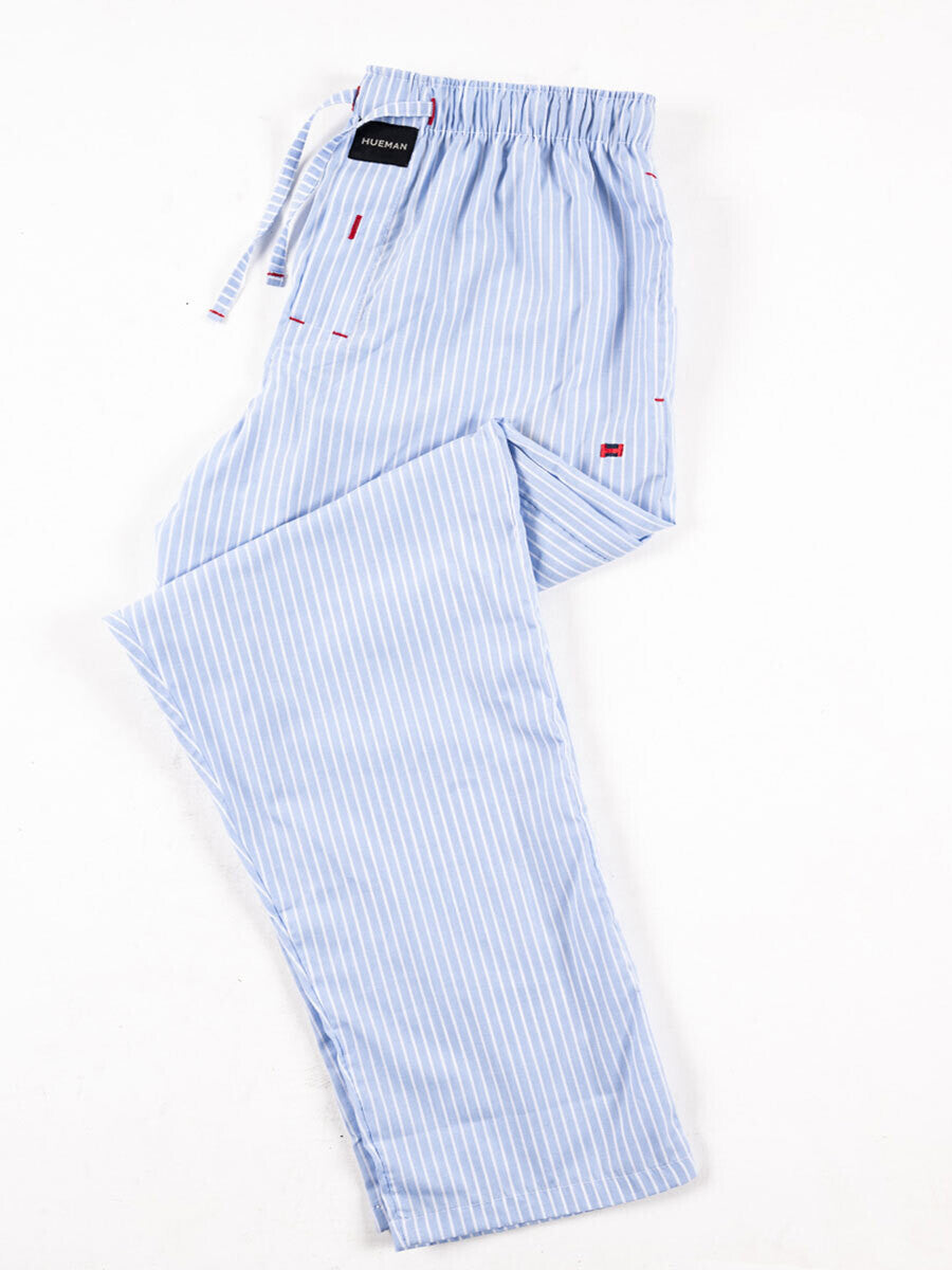 Men's Light Blue and Violet Relaxed Fit Striped Cotton Pajamas - Pack of 2