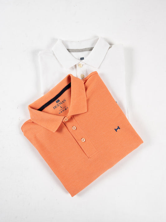Men's Iconic White and Orange Polo Shirts - Pack of 2