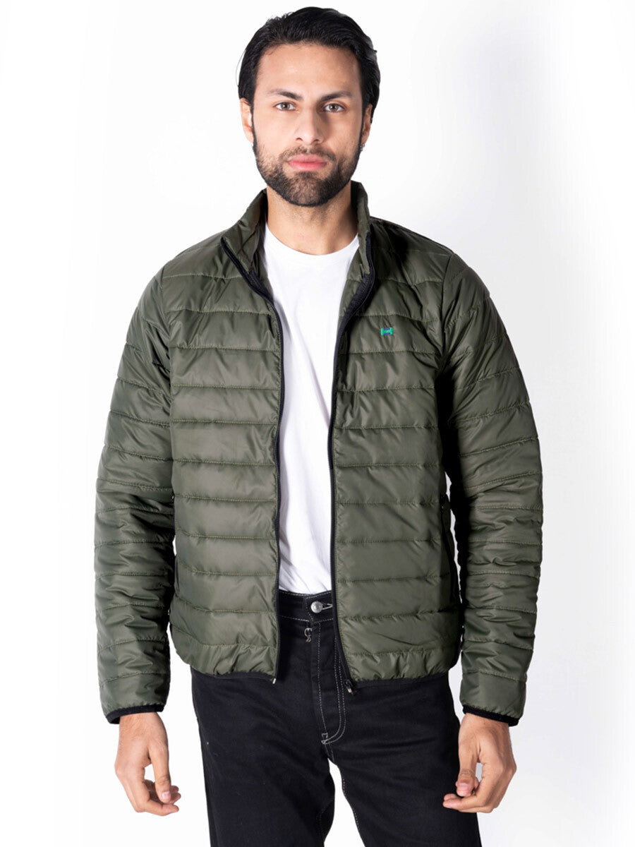 Men Black/Olive Short Body Slim-Fit Full-Sleeves Puffer Jackets - Pack of 2