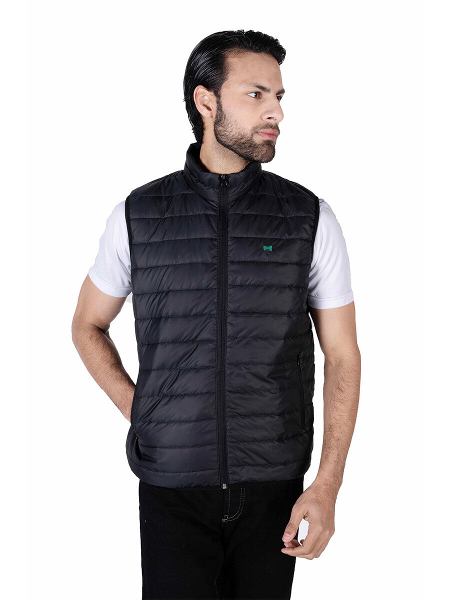Men Black/Olive Quilted Short Body Slim-Fit Gilet Puffer Jackets - Pack of 2