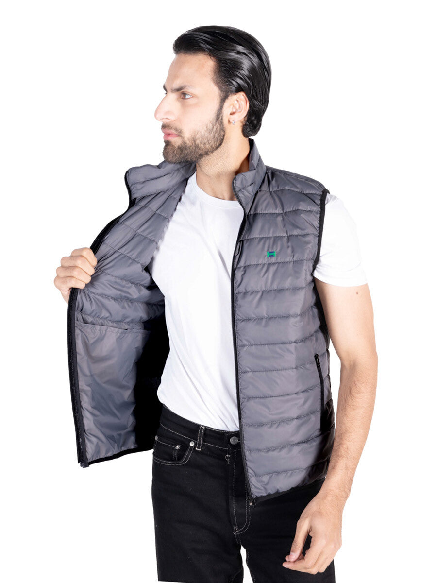 Men Grey/Black Quilted Short Body Slim-Fit Gilet Puffer Jackets - Pack of 2