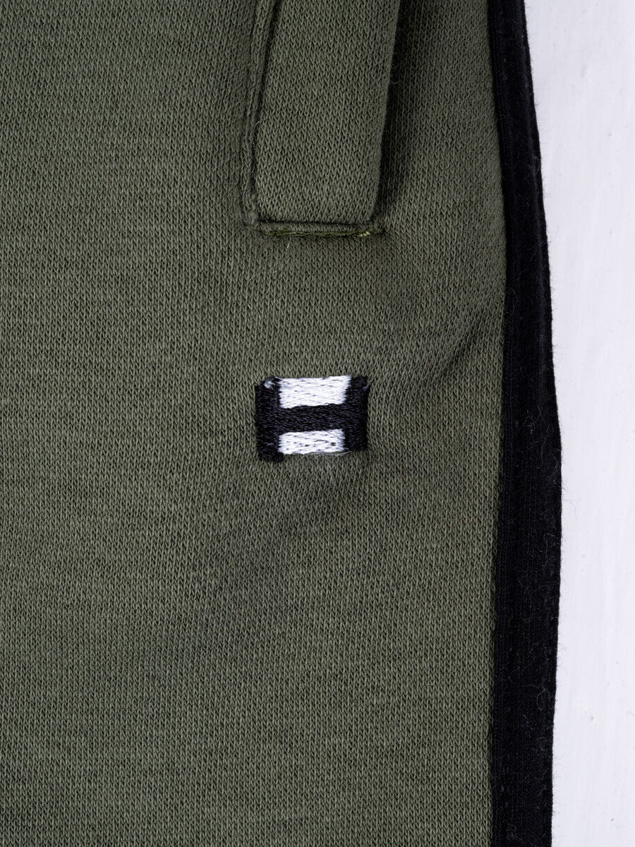 Kids Olive Striped Sweat Suit