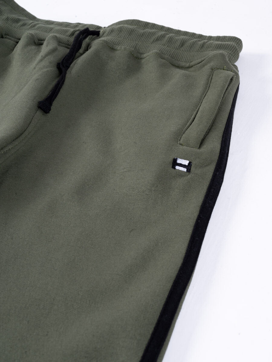 Kids Olive Striped Sweat Suit