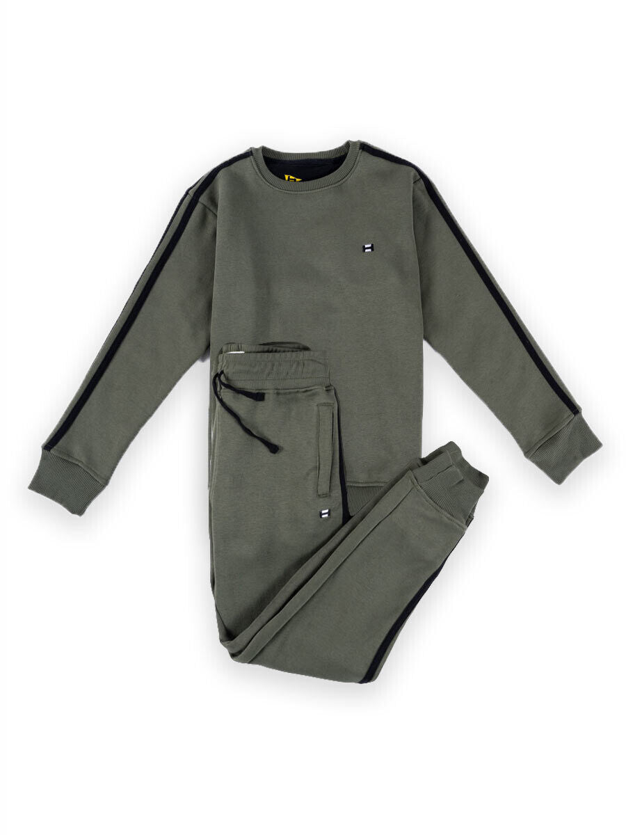 Kids Olive Striped Sweat Suit