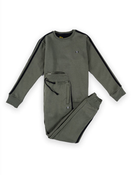 Kids Olive Striped Sweat Suit