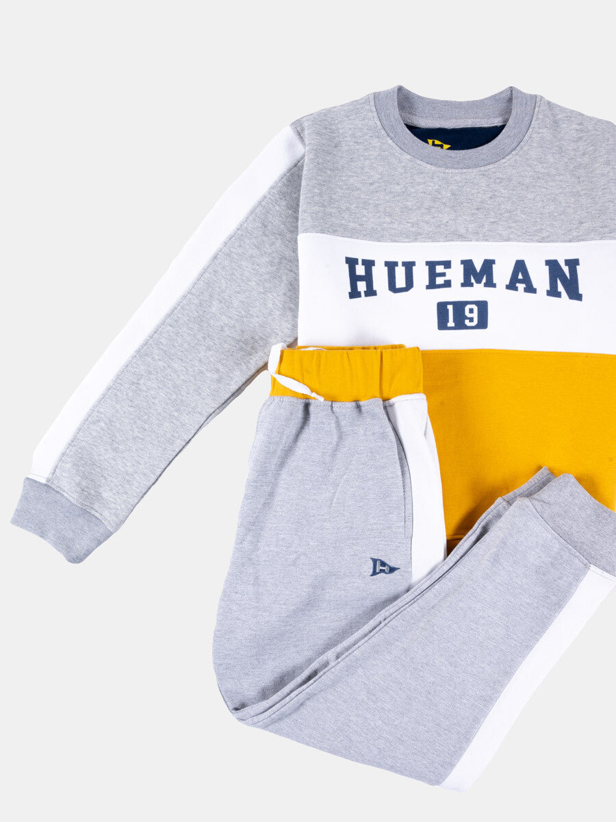 Kids Grey/Yellow/White Color-Blocked Sweatsuit