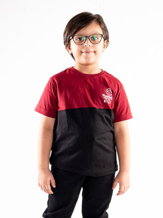 Kids Black & Burgundy Short Sleeve T-Shirt Crew Neck