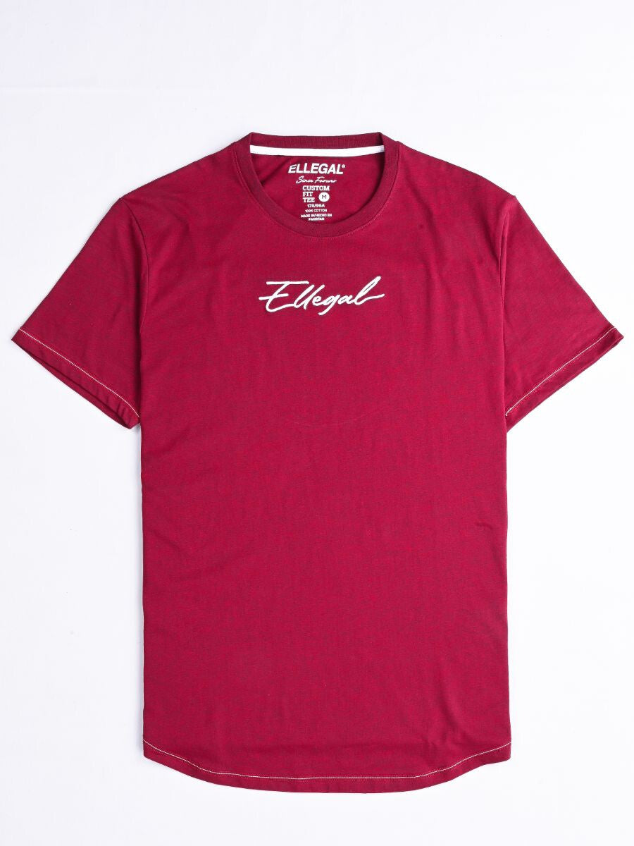 Cally Round Bottom Cotton Tee Shirt - Burgundy