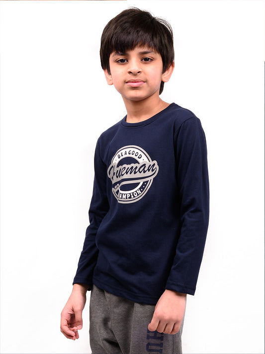 Kids Navy Blue Full Sleeves T-Shirt