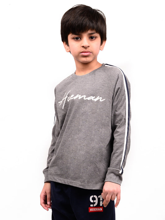Kids Grey Stripes Full Sleeve Raglan Shirt