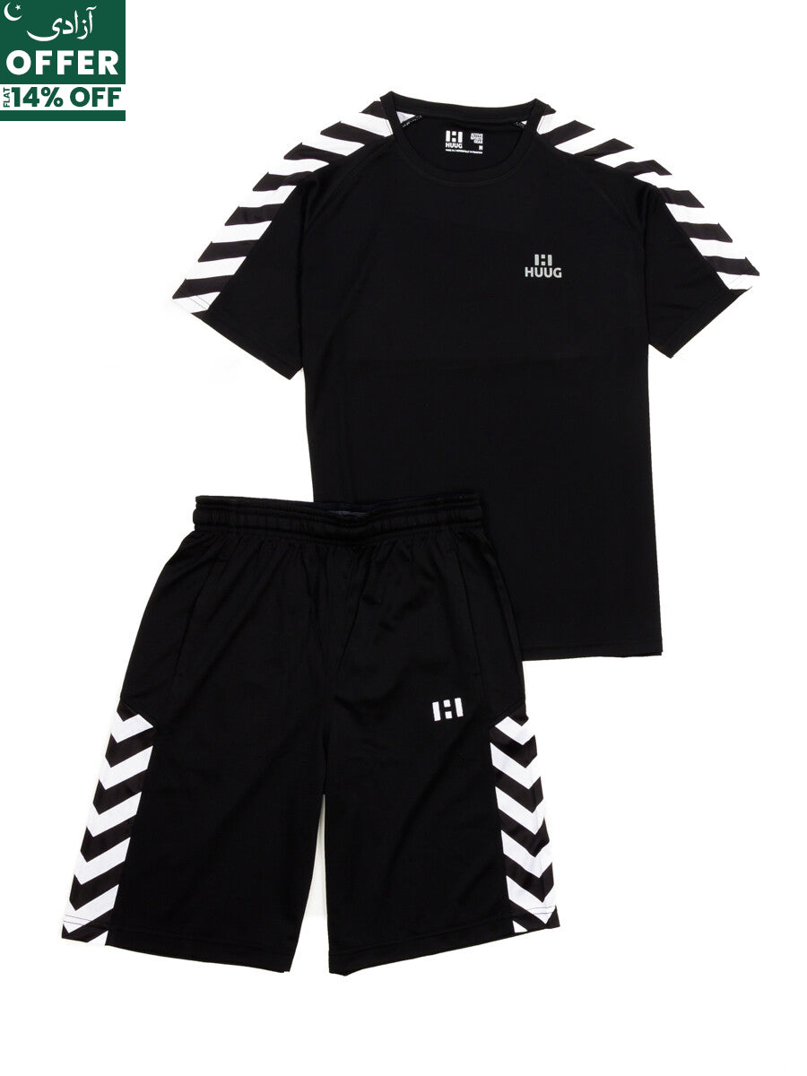 Black Graphic Half Sleeve Tee & Short For Men