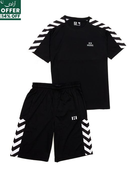 Black Graphic Half Sleeve Tee & Short For Men