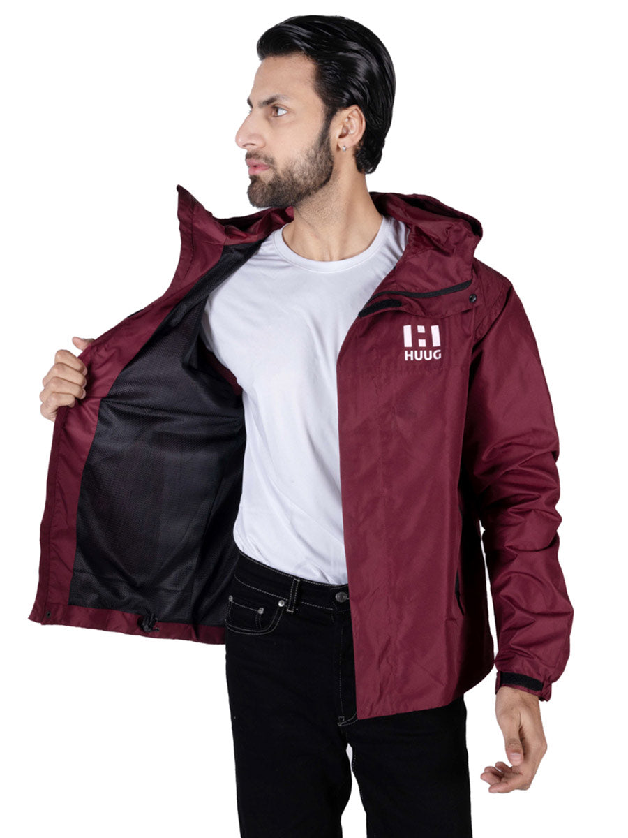 Maroon Hooded Windbreaker Jacket