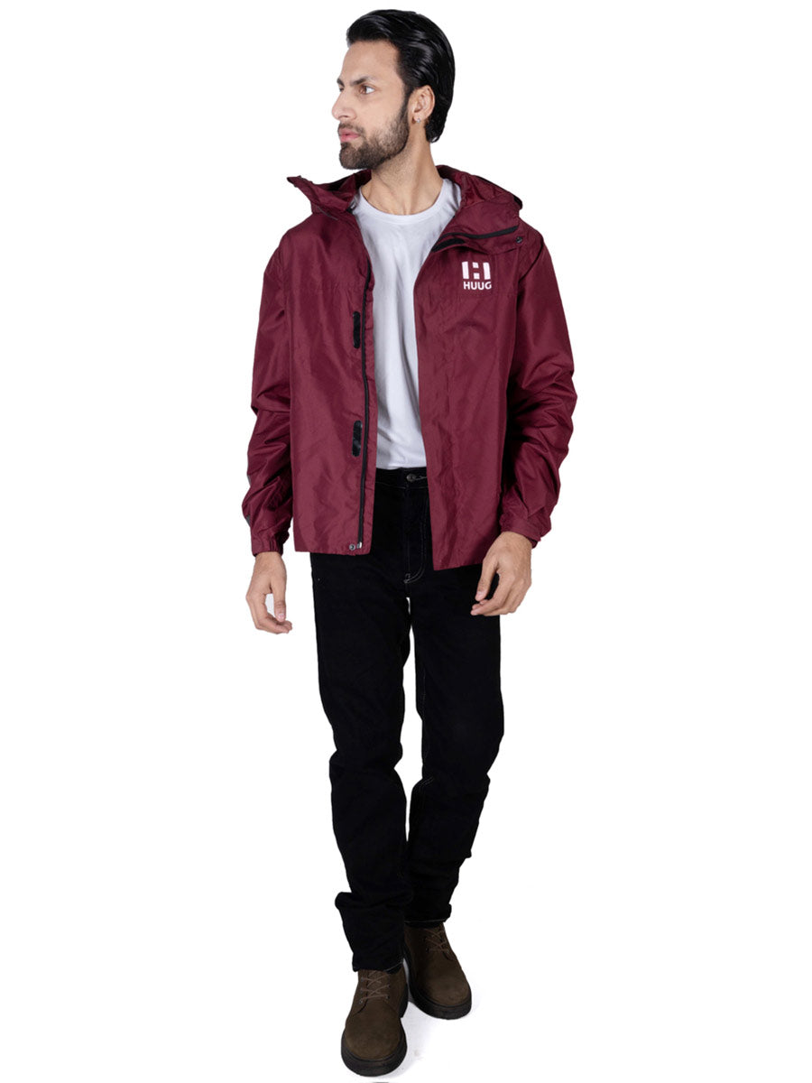 Maroon Hooded Windbreaker Jacket