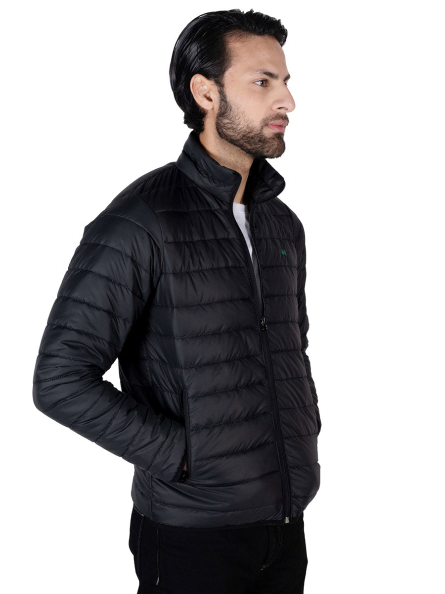 Men Black Short Body Slim-Fit Full-Sleeves Puffer Jacket