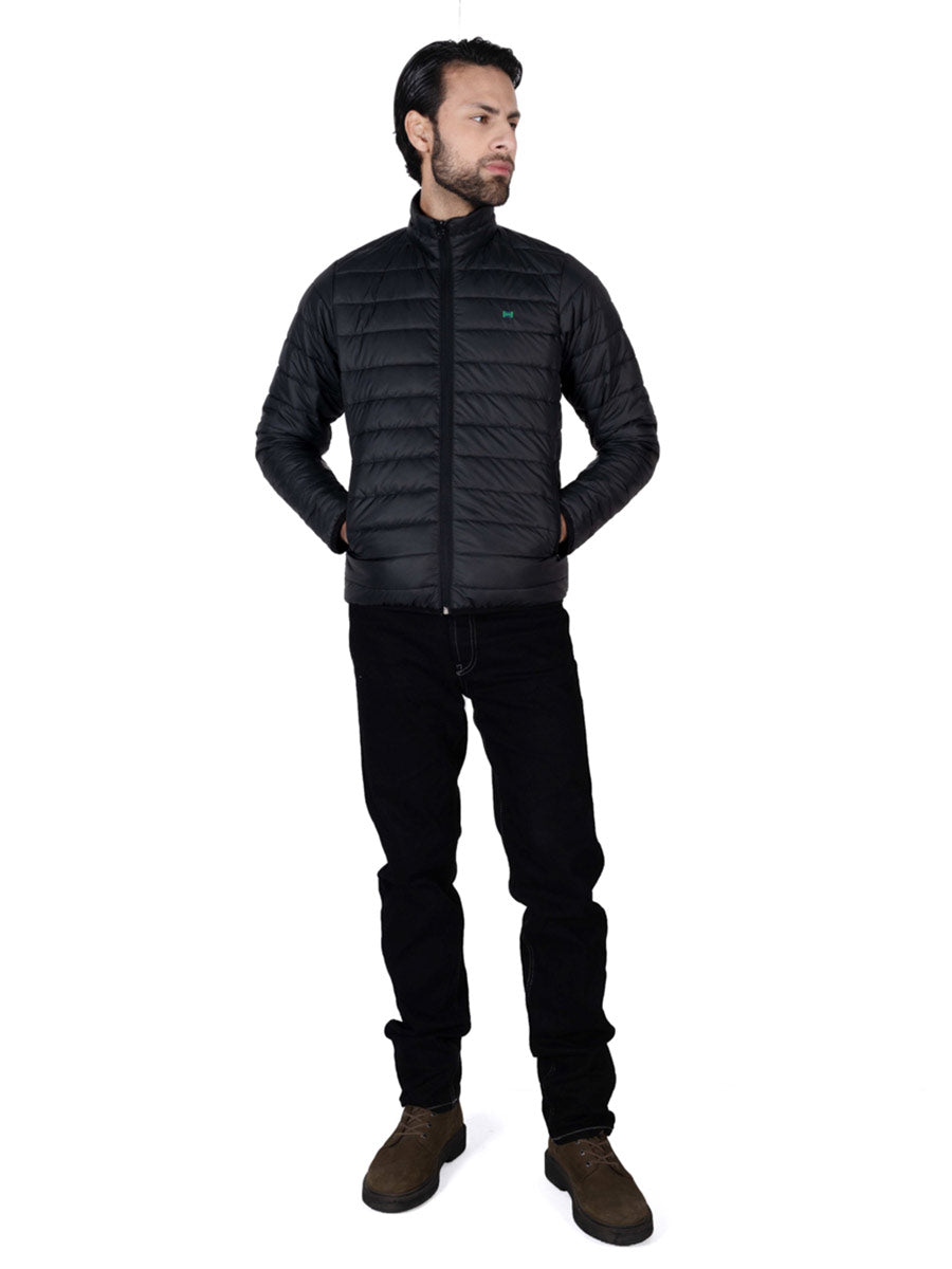 Men Black Short Body Slim-Fit Full-Sleeves Puffer Jacket