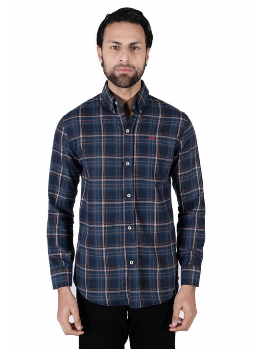 Men Blue Plaid Flannel Button Down Shirt