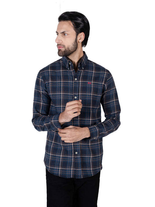 Men Blue Plaid Flannel Button Down Shirt