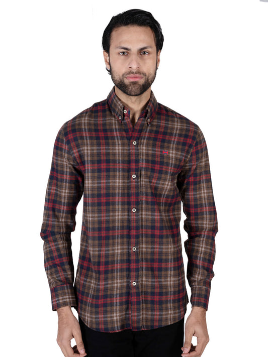 Men Brown/Red Flannel Button Down Shirt
