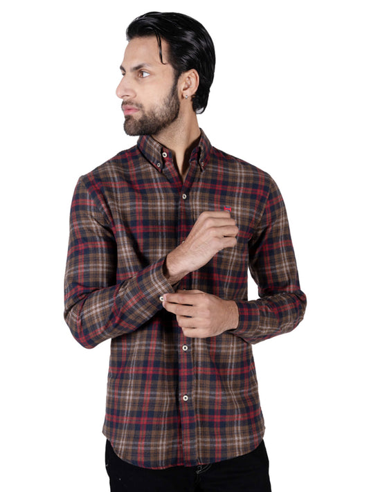 Men Brown/Red Flannel Button Down Shirt
