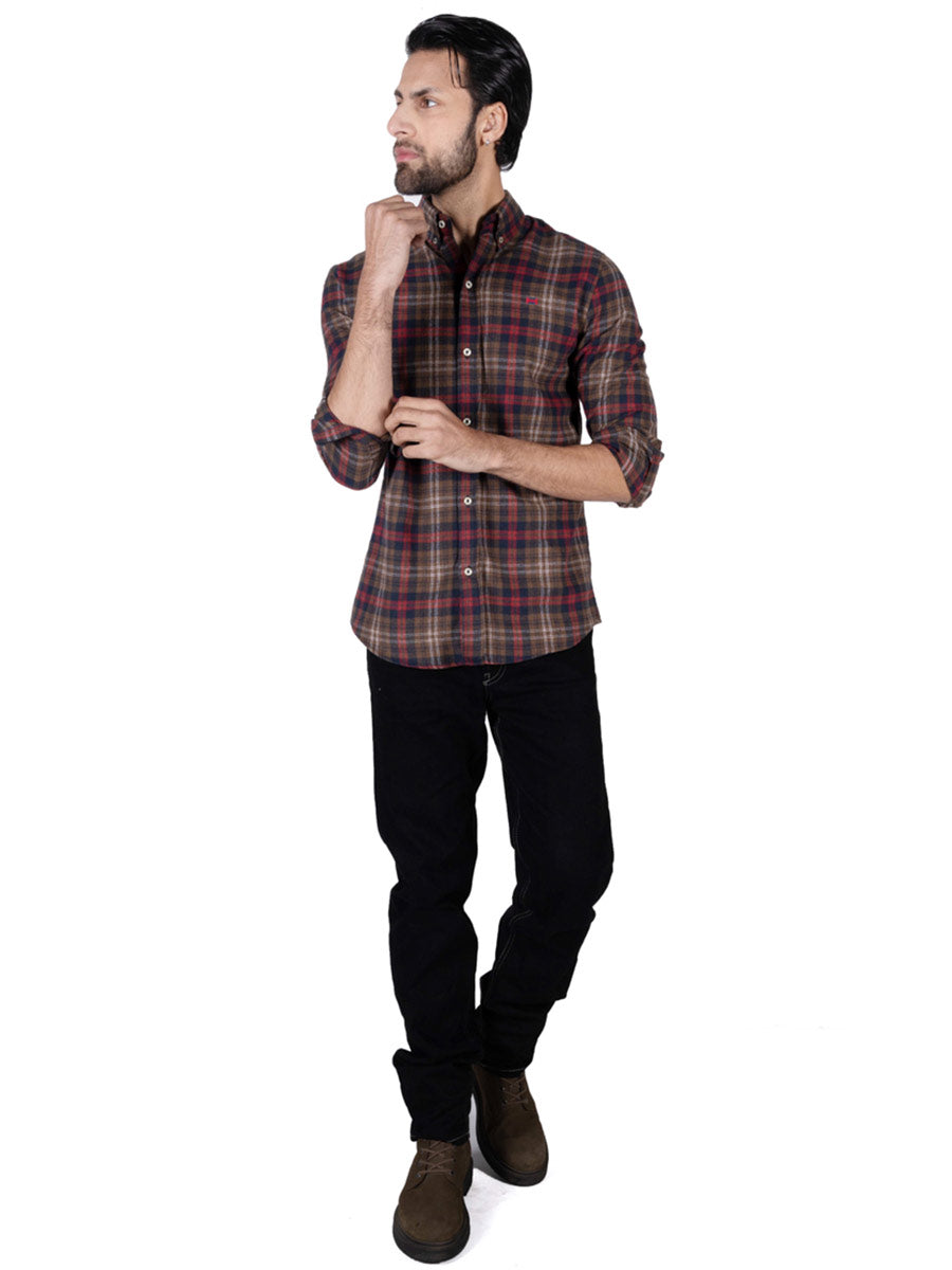 Men Brown/Red Flannel Button Down Shirt