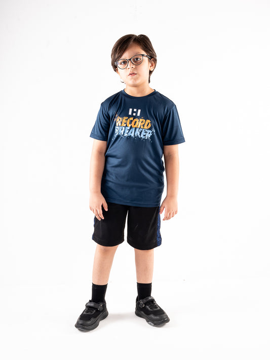 Kids Navy Blue Record Breaker Short Sleeve T-Shirt Crew Neck