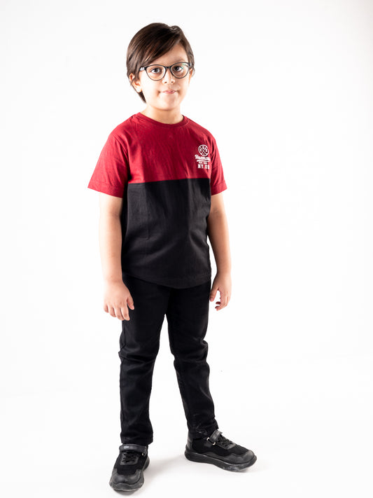 Kids Black & Burgundy Short Sleeve T-Shirt Crew Neck