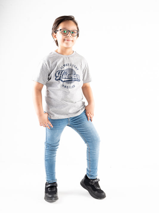 Kids Grey Short Sleeve T-Shirt Crew Neck