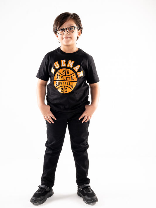 Kids Black Athletic Basketball Short Sleeve Crew Neck T-Shirt