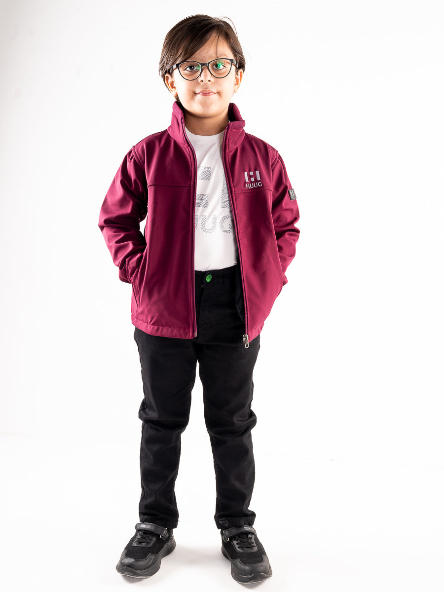 Cardinal Red Stand Up Collar Soft Shell Kids Jacket