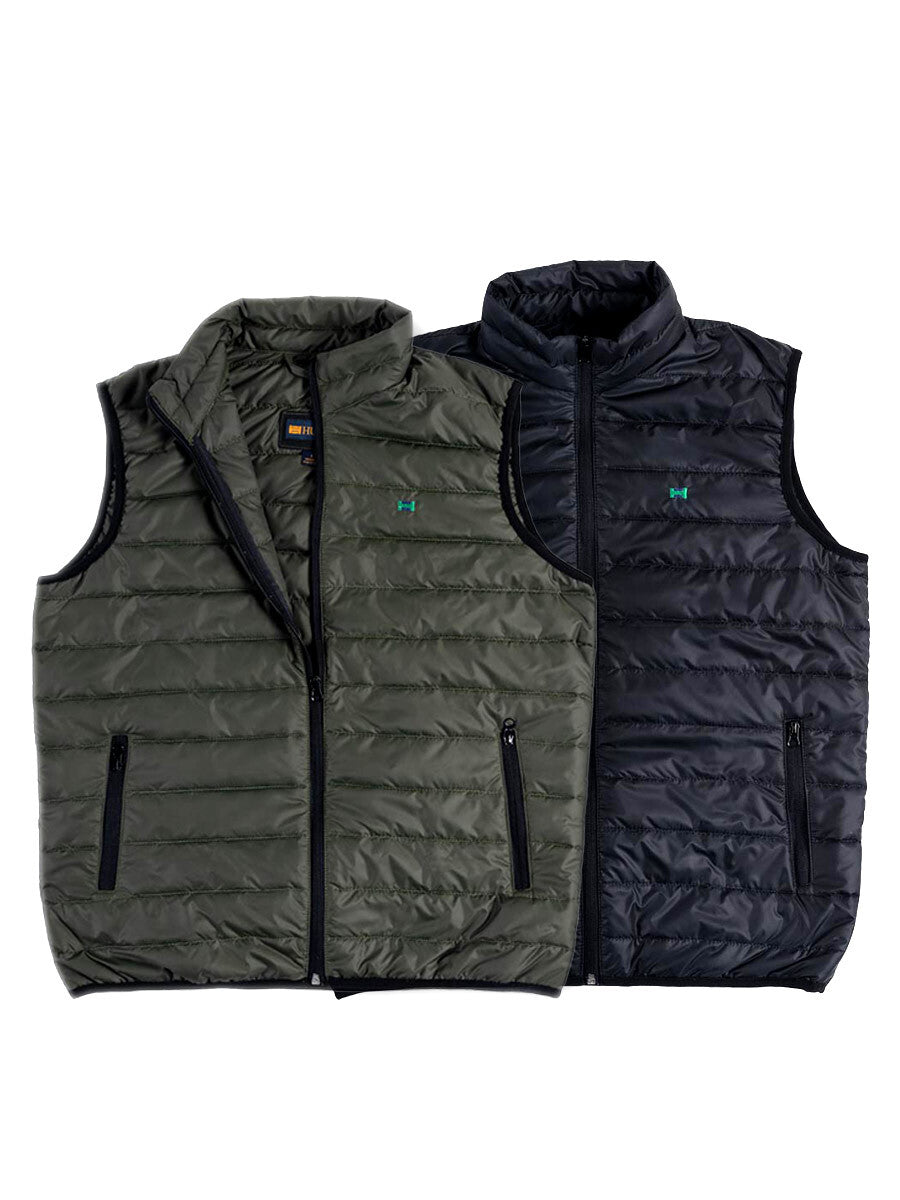 Men Black/Olive Quilted Short Body Slim-Fit Gilet Puffer Jackets - Pack of 2