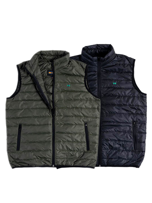Men Black/Olive Quilted Short Body Slim-Fit Gilet Puffer Jackets - Pack of 2
