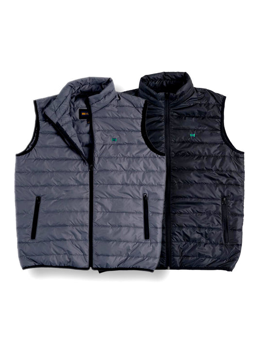 Men Grey/Black Quilted Short Body Slim-Fit Gilet Puffer Jackets - Pack of 2