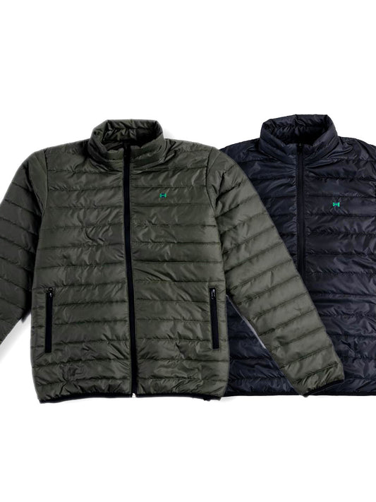 Men Black/Olive Short Body Slim-Fit Full-Sleeves Puffer Jackets - Pack of 2