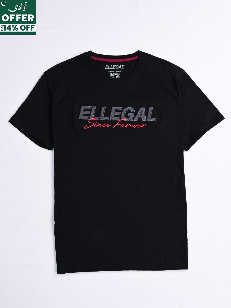 SF Applique Black Cotton Tee Shirt