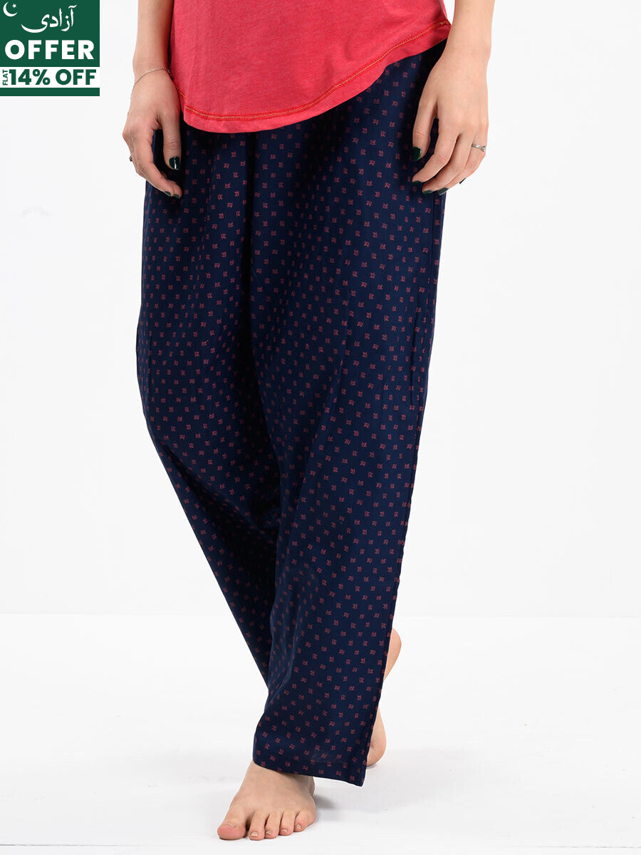 Women Navy & Pink Printed Cotton Blend Relaxed Pajama