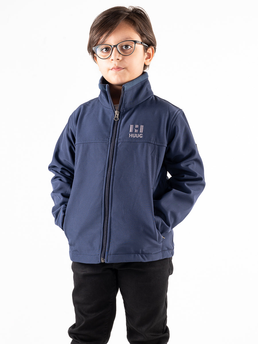 Navy Blue Stand Up Collar Soft Shell Kids Jacket