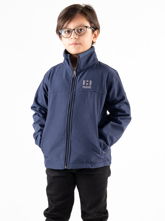 Navy Blue Stand Up Collar Soft Shell Kids Jacket