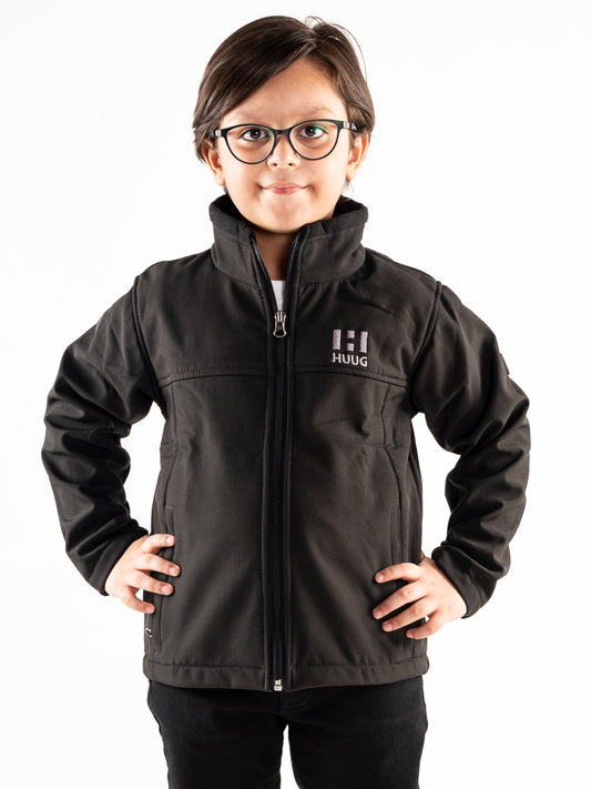 Black Stand Up Collar Soft Shell Kids Jacket