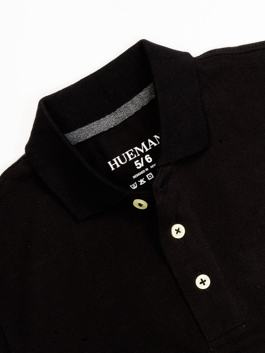 Kids Black Iconic Mesh Regular Fit Short Sleeve Polo Shirt