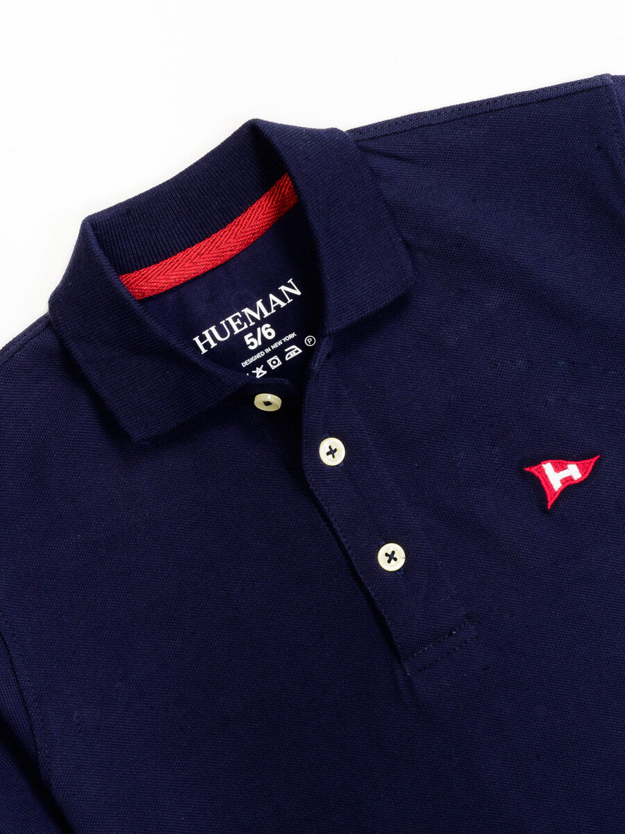 Kids Navy Blue Iconic Mesh Regular Fit Short Sleeve Polo Shirt