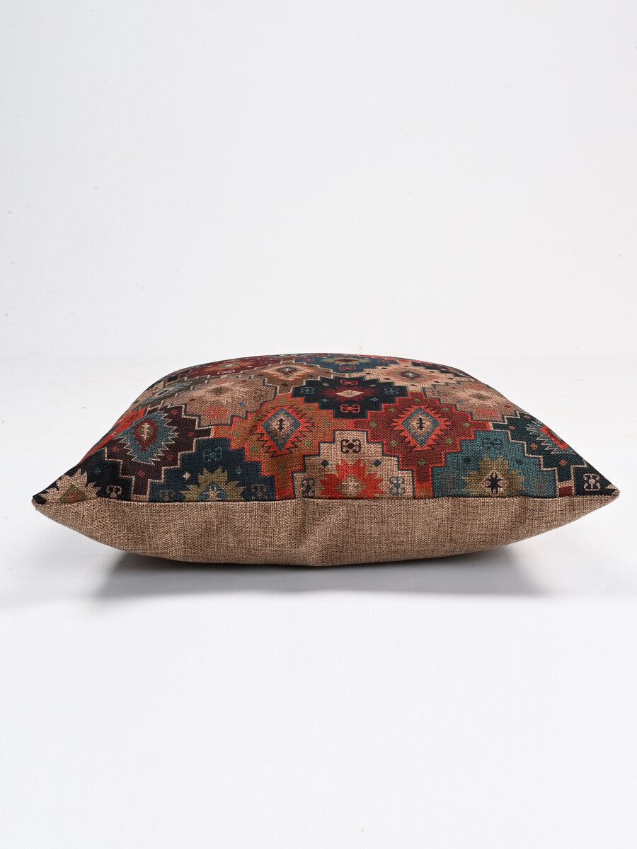 Oriental Pattern Jute Cushion Cover