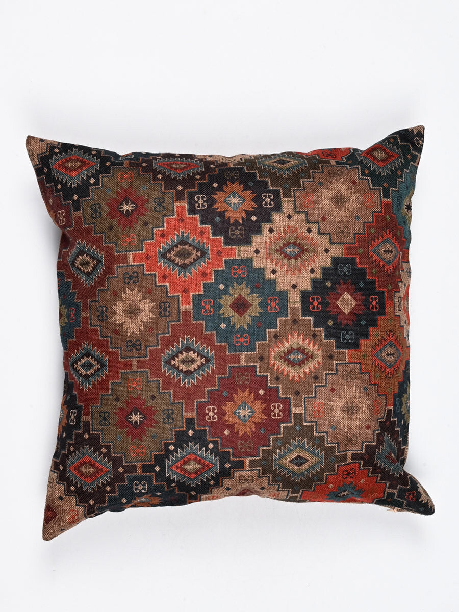 Oriental Pattern Jute Cushion Cover