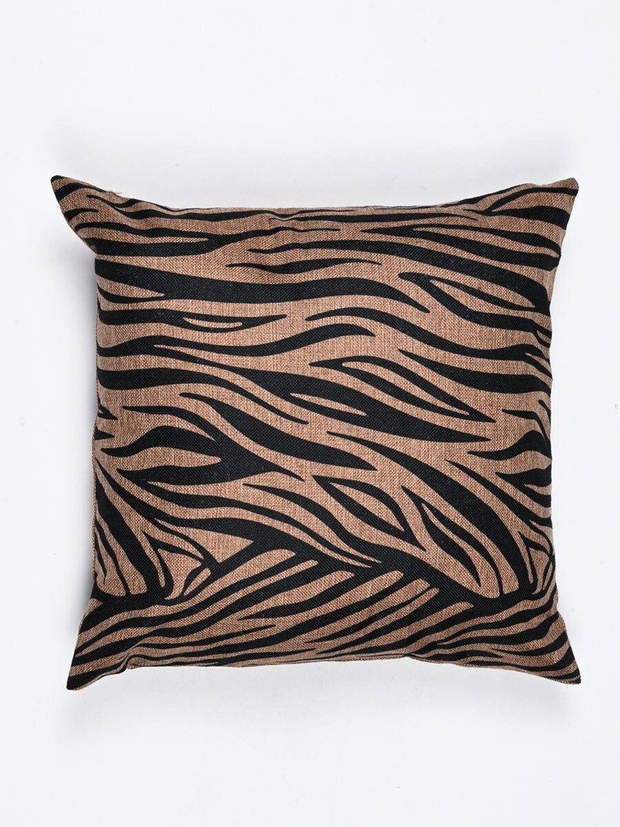 Zebra Pattern Jute Cushion Cover