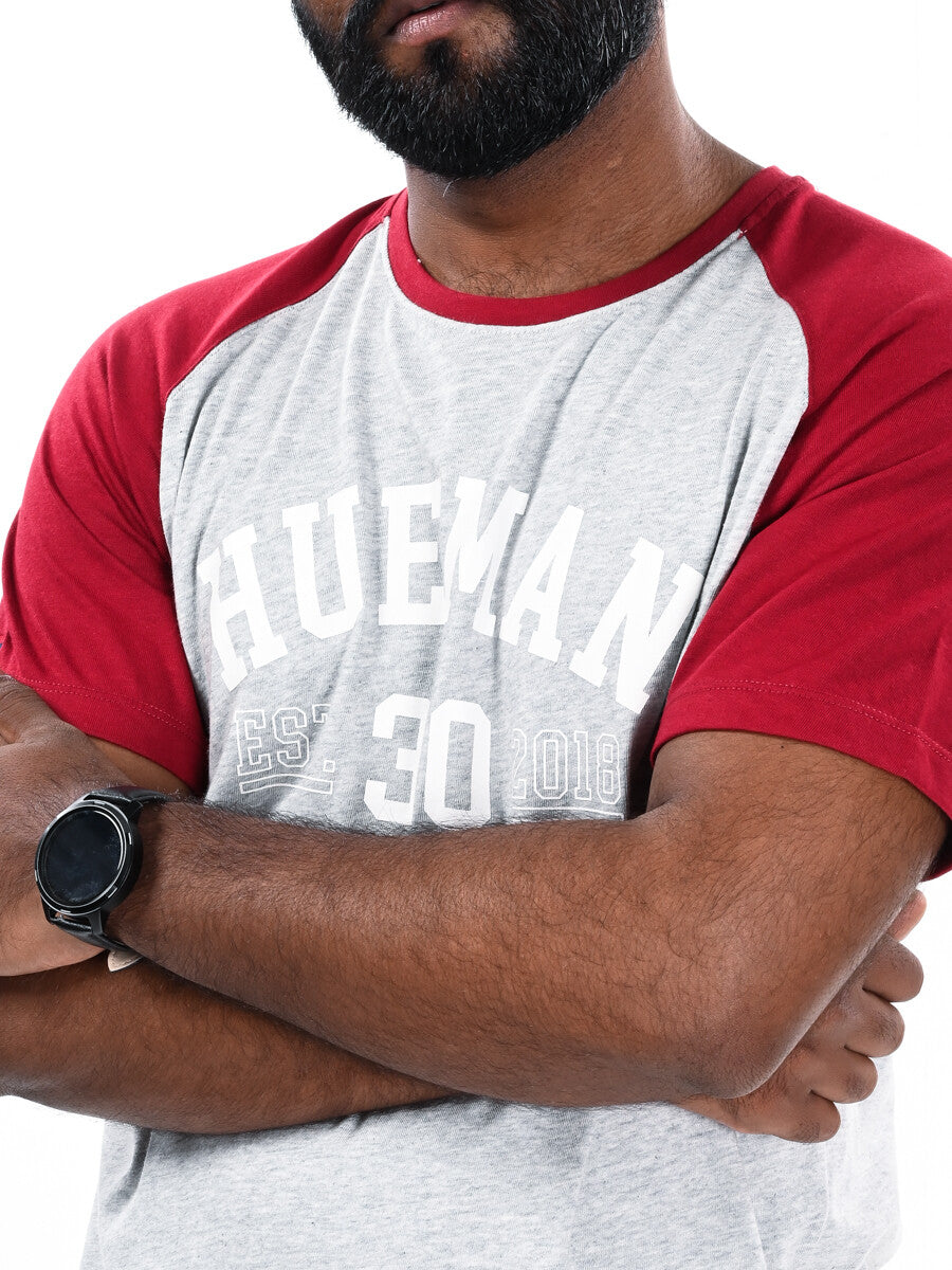 3.0 Grey & Maroon Custom Fit Contrast Tee