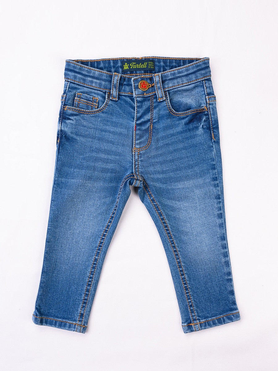 Turtell Kids Blue Washed Stretch Slim Fit Jeans