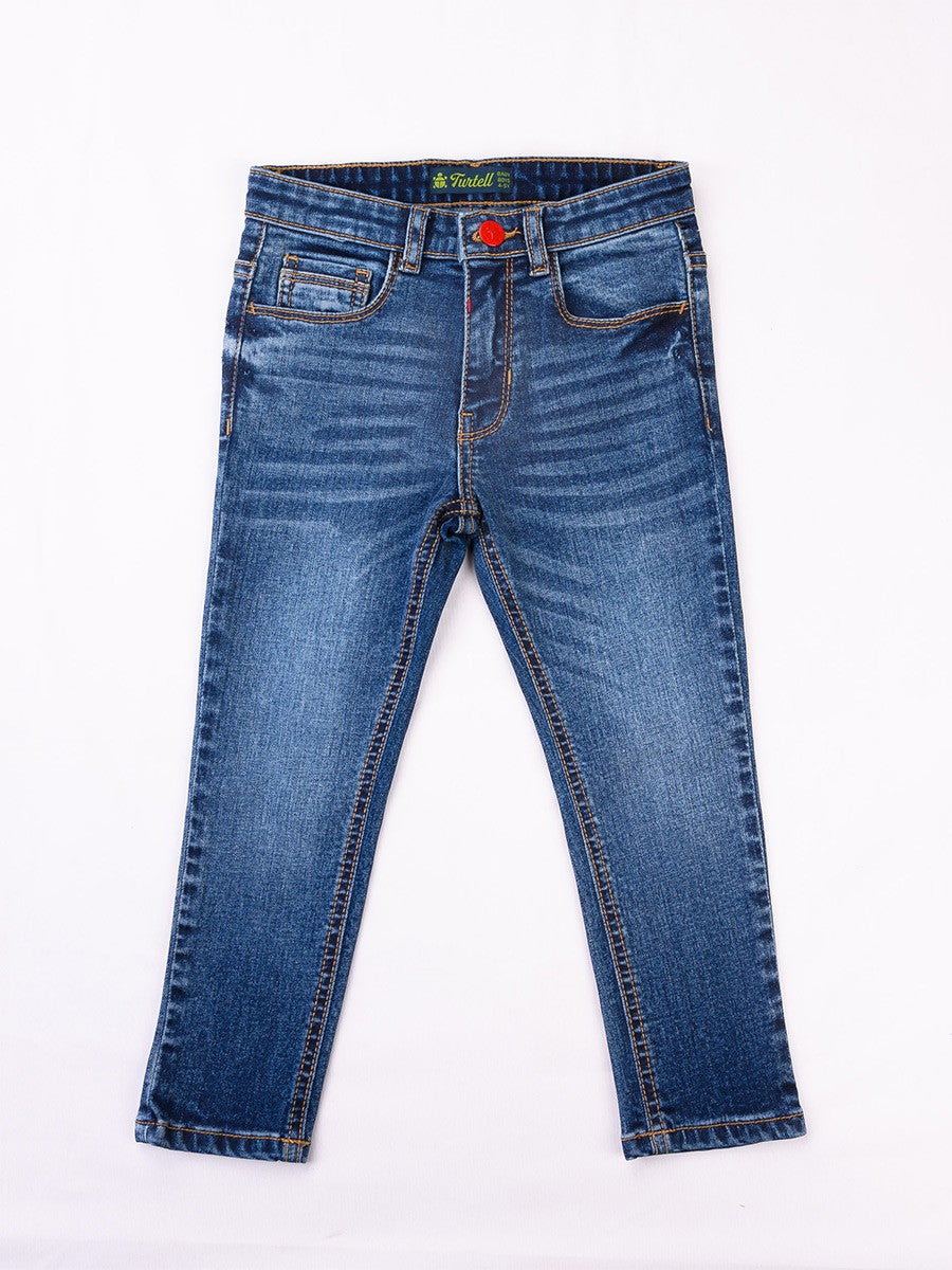 Turtell Kids Blue Washed Stretch Slim Fit Jeans