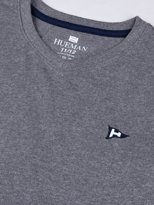 Kids Grey Cotton V-Neck Tee Shirt