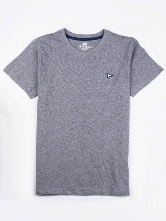 Kids Grey Cotton V-Neck Tee Shirt