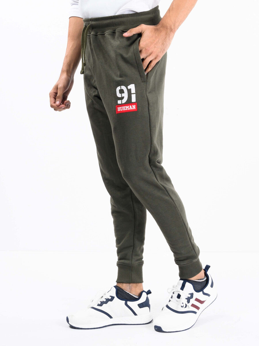 Men Olive Terry Slim Joggers